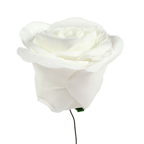 Floristik24 Rosas de foam blancas con nácar Ø6cm 24 piezas