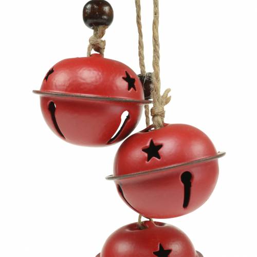 Floristik24 Campanas con estrella en la cinta para colgar rojo L30cm 2pcs