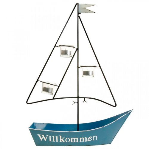 Artículo Farol barco metal decoracion marinera azul 38x14x55cm