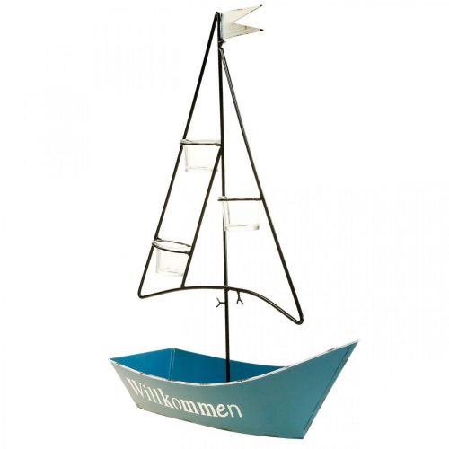 Artículo Farol barco metal decoracion marinera azul 38x14x55cm