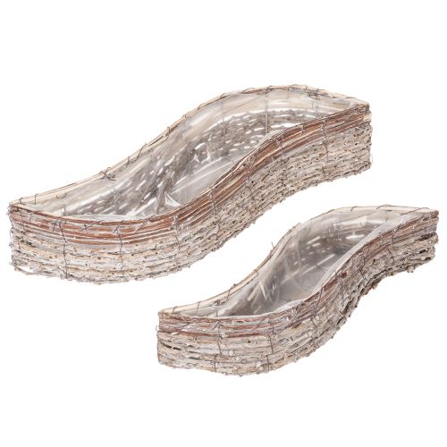Maceta rectangular de mimbre con lámina, cuenco decorativo, 45 cm, 1 juego | Floristik24.es