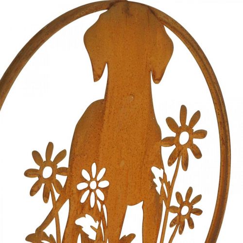 Artículo Letrero metálico pátina perro con flores Ø38cm