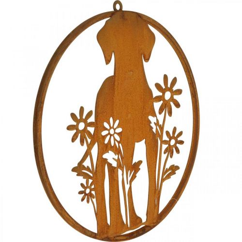 Floristik24 Letrero metálico pátina perro con flores Ø38cm