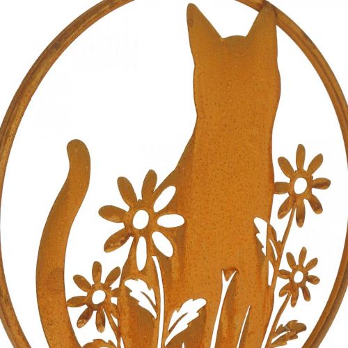 Floristik24 Letrero metálico pátina gato con flores Ø38cm