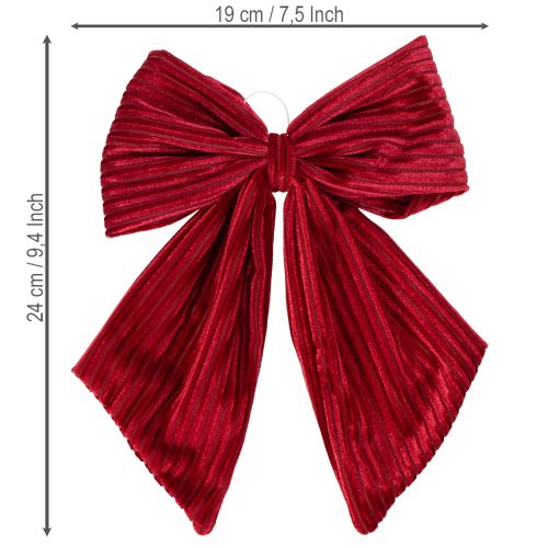 Lazo de tela de pana de terciopelo rojo para colgar adornos navideños, 24 cm, 2 unidades | Floristik24.es