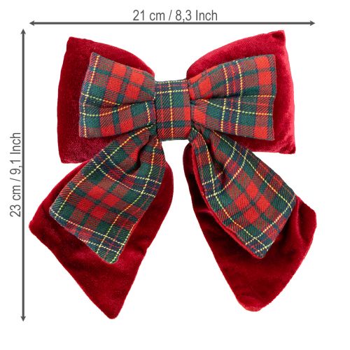 Floristik24 Lazo de terciopelo a cuadros escoceses rojos para interior (21 x 23 cm)
