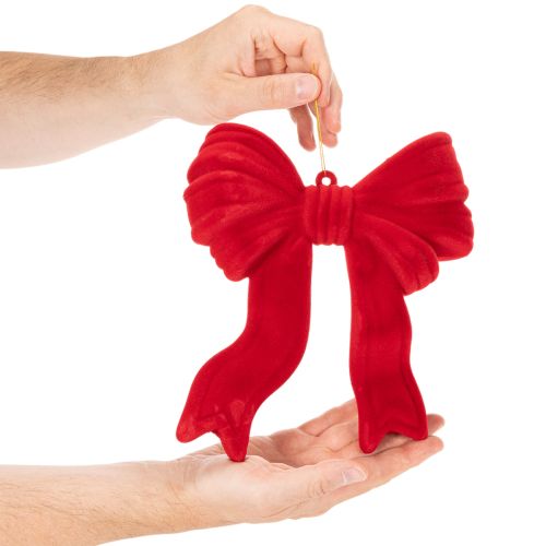 Lazo decorativo rojo para colgar, adorno navideño flocado, 22 cm | Floristik24.es