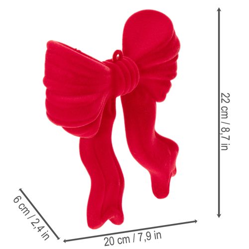 Lazo decorativo rojo para colgar, adorno navideño flocado, 22 cm | Floristik24.es