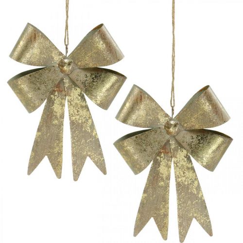 Artículo Lazos de metal, colgante de Navidad, decoración de Adviento dorado, aspecto antiguo Al18cm An12.5cm 2ud