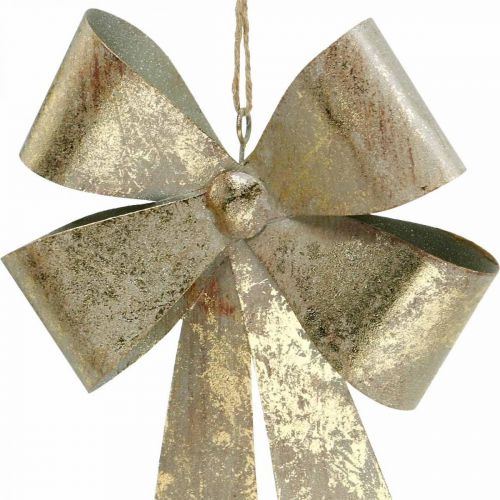 Lazos de metal, colgante de Navidad, decoración de Adviento dorado, aspecto antiguo Al18cm An12.5cm 2ud