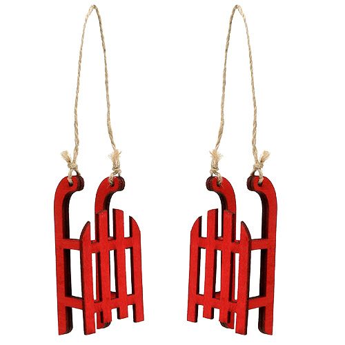 Floristik24 Trineo para colgar madera roja 9cm 12pcs