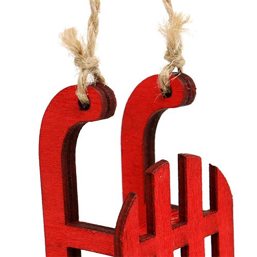 Floristik24 Trineo para colgar madera roja 9cm 12pcs