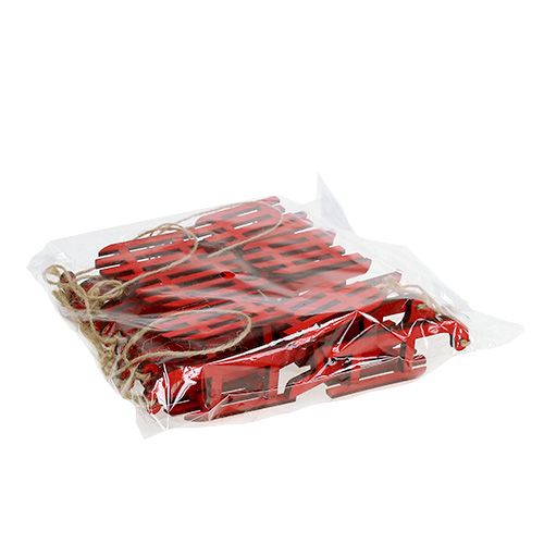 Floristik24 Trineo para colgar madera roja 9cm 12pcs