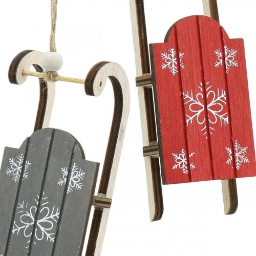 Floristik24 Trineo de madera, decoración de invierno para colgar, decoración de Adviento gris / rojo L13cm 6pcs