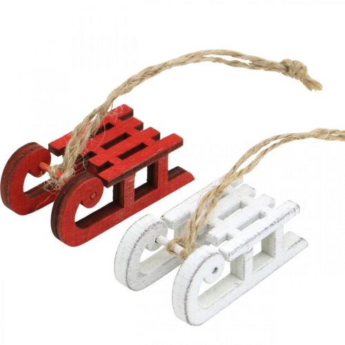Floristik24 Trineo decorativo para colgar, adornos para árboles de Navidad, adornos de invierno blanco / rojo L4.5cm 12pcs