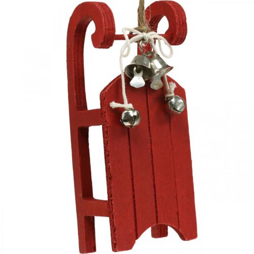 Floristik24 Trineo decorativo de madera rojo con cordón de campana L13cm 4 piezas
