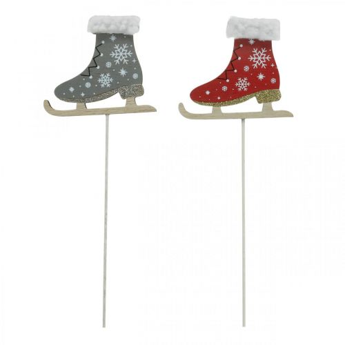 Floristik24 Tapón decorativo patines de hielo, decoración navideña, tapones de madera gris, rojo L32cm 8 piezas