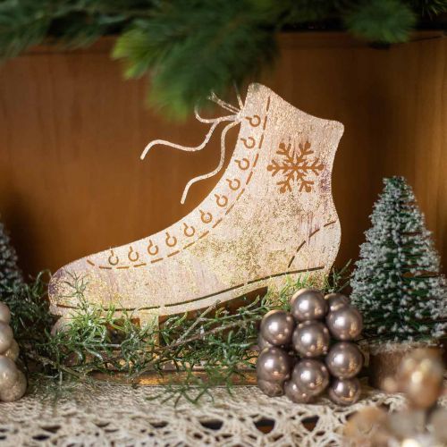 Artículo Patín de hielo de metal, decoración de invierno, patín de hielo decorativo, aspecto antiguo dorado navideño Al 22,5 cm