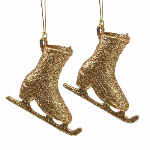 Adorno para árbol de navidad patín de hielo dorado, purpurina 8cm 12pcs