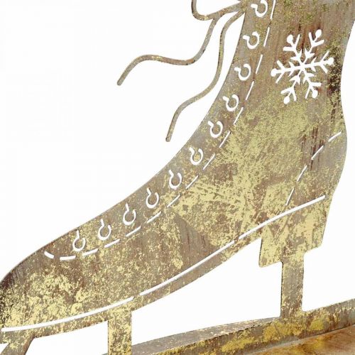 Artículo Patín de hielo de metal, decoración de invierno, patín de hielo decorativo, aspecto antiguo dorado navideño Al 22,5 cm