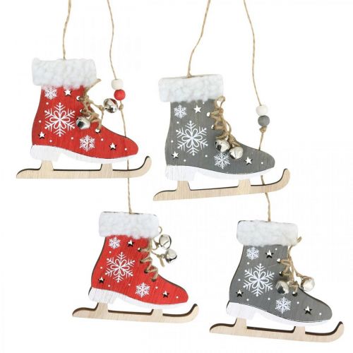 Floristik24 Par de patines para colgar, decoración de invierno, colgante navideño, decoración de madera rojo / gris L50cm 4pcs
