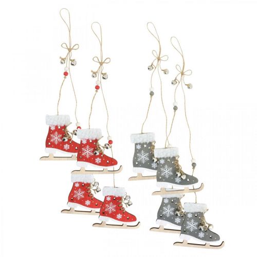 Floristik24 Par de patines para colgar, decoración de invierno, colgante navideño, decoración de madera rojo / gris L50cm 4pcs