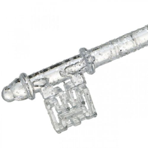 Floristik24 Llave de decoración de árbol de Navidad, Adviento, colgante de árbol con purpurina transparente / plateado L14.5cm plástico 12pcs