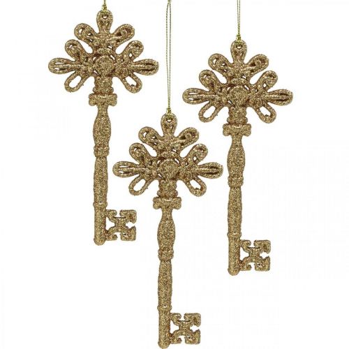 Floristik24 Llave decorativa, decoración navideña con purpurina, adornos para árboles de Navidad Dorado H15.5cm 12pcs