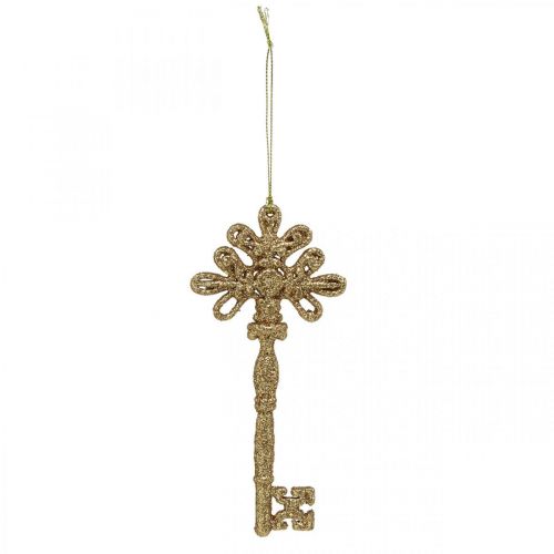 Floristik24 Llave decorativa, decoración navideña con purpurina, adornos para árboles de Navidad Dorado H15.5cm 12pcs