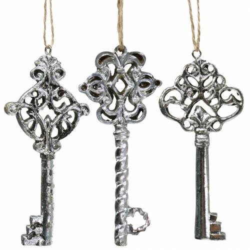 Floristik24 Llave decorativa para colgar plata antigua 10cm 3uds