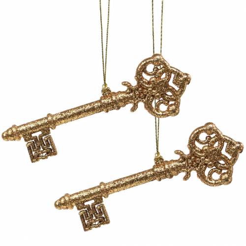 Floristik24 Llavero de adornos navideños dorado, purpurina 14.5cm 12pcs