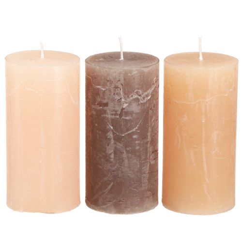 Floristik24 Velas de pilar estrechas marrón 3 colores 50x100mm 12uds