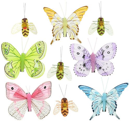 Floristik24 Decoración de mariposa y abeja en clip 4cm - 8cm 9 piezas
