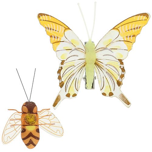 Floristik24 Decoración de mariposa y abeja en clip 4cm - 8cm 9 piezas