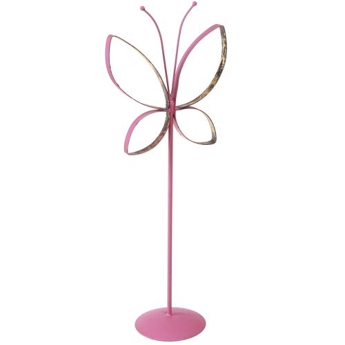 Mariposa Decoración de Metal Primavera Fucsia Dorado H35cm 2 piezas