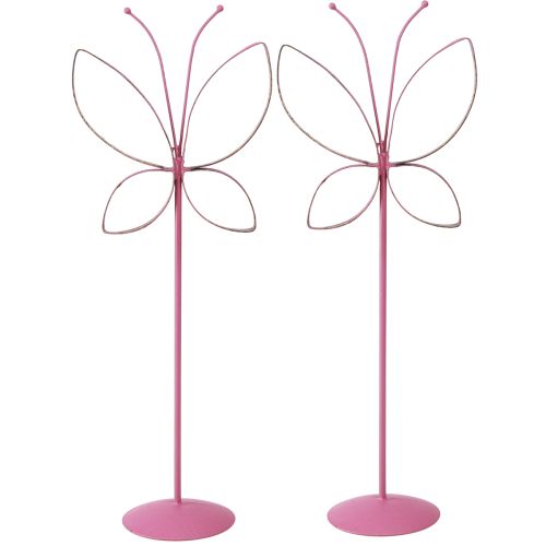 Artículo Mariposa Decoración de Metal Primavera Fucsia Dorado H35cm 2 piezas