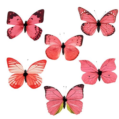 Floristik24 Mariposa rosa en clip 11cm 6pcs