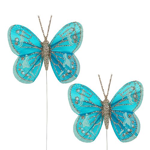 Floristik24 Mariposas decorativas turquesa con brillo 7cm 4pcs
