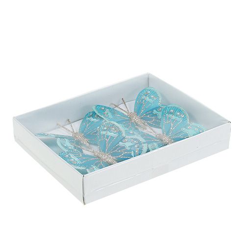 Floristik24 Mariposas decorativas turquesa con brillo 7cm 4pcs