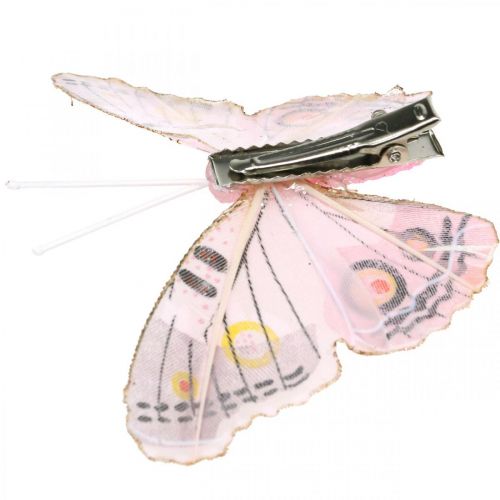 Floristik24 Deco mariposas con clip, mariposas de plumas rosa 4,5-8cm 10p