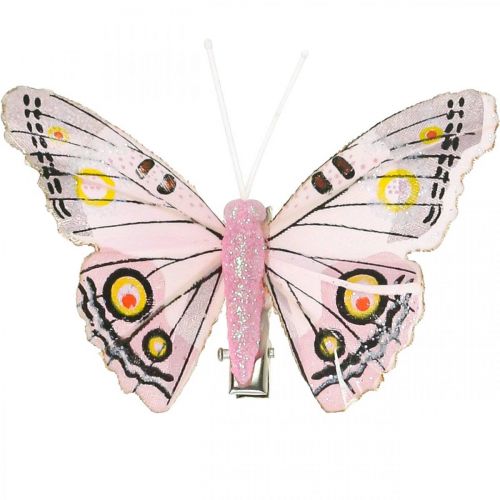 Deco mariposas con clip, mariposas de plumas rosa 4,5-8cm 10p