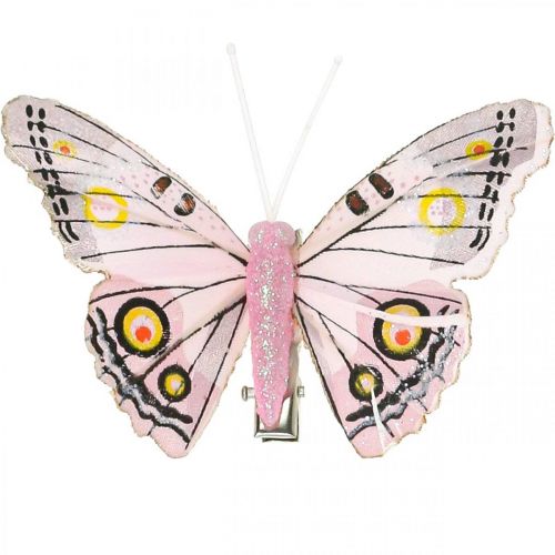 Artículo Deco mariposas con clip, mariposas de plumas rosa 4,5-8cm 10p