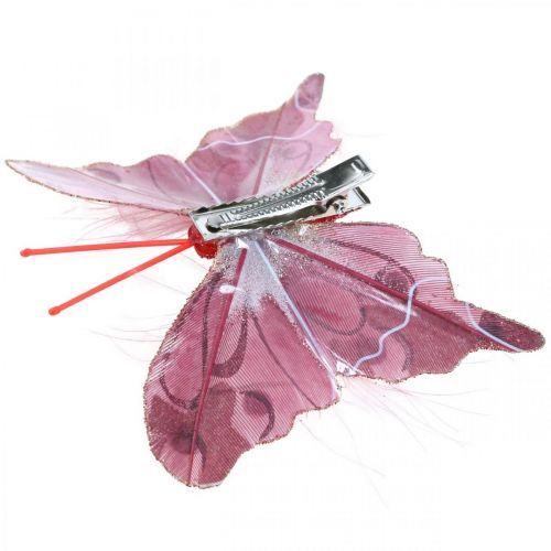 Floristik24 Mariposas decorativas con clip, mariposas de plumas rosas 4,5–8cm 10uds