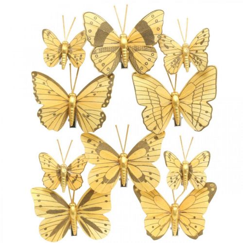 Floristik24 Mariposa de primavera con clip decoración de primavera dorada 6cm 10pcs en un conjunto