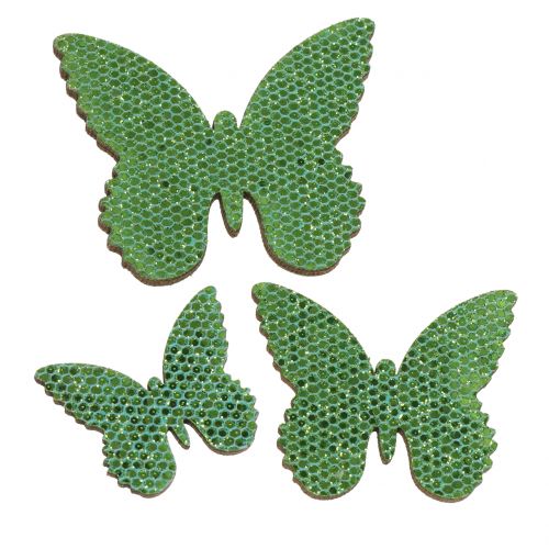 Artículo Decoración para controlar Butterfly Green-Glitter 5/4 / 3cm 24 piezas