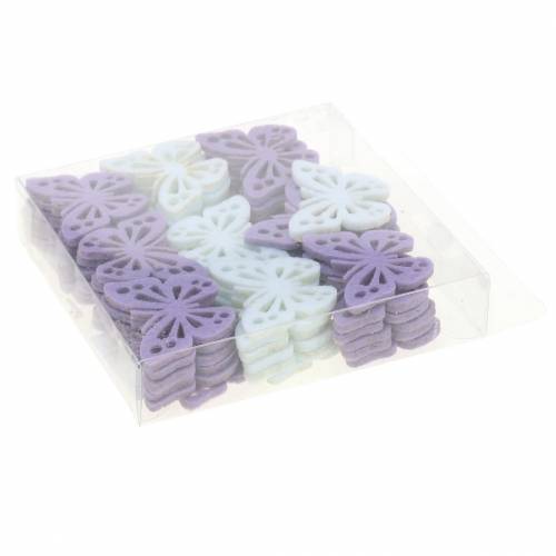 Floristik24 Fieltro mariposa decoración de mesa morado blanco surtido 3,5x4,5cm 54 piezas