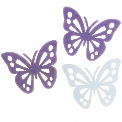 Floristik24 Fieltro mariposa decoración de mesa morado blanco surtido 3,5x4,5cm 54 piezas