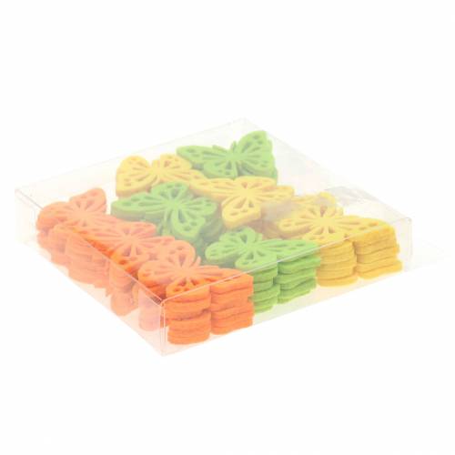 Floristik24 Decoración de mesa de fieltro mariposa amarillo verde naranja surtido 3.5x4.5cm 54 piezas