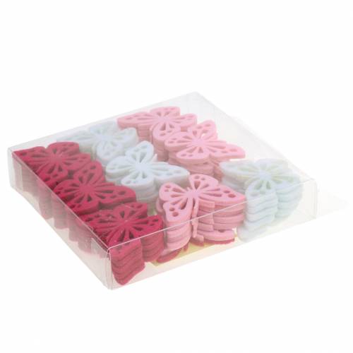 Floristik24 Decoración de mesa de fieltro mariposa rosa blanco rosa surtido 3.5x4.5cm 54p