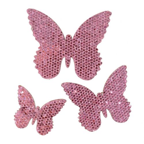 Artículo Decoración para controlar Butterfly Pink-Glitter 5/4 / 3cm 24 piezas